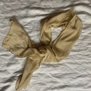 cream scarf, long, silk-like material